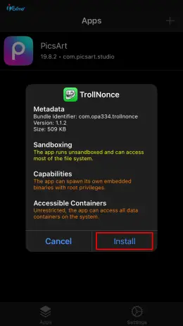 How to install TrollNonce IPA Step 2
