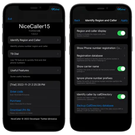 NiceCaller IPA for TrollStore on iOS 15