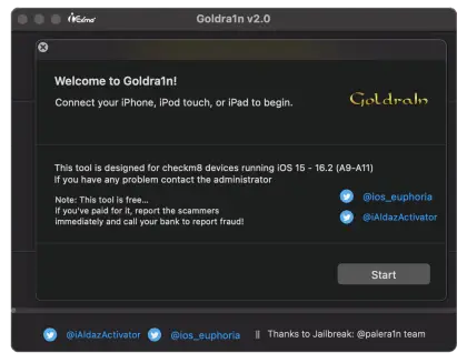 Goldra1n is iOS 16 iCloud Bypass for iPhones GUI