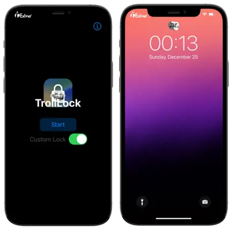 Lock Screen’s Face ID glyph with an animated Troll Face on iOS