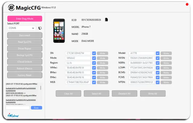 MagicCFG for Windows Change iPhone Serial Number