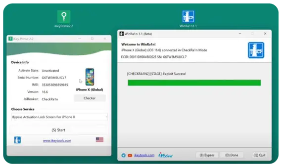WinRa1n Jailbreak and iKeyPrime iCloud Bypass iPhone iPad on Windows Step 2