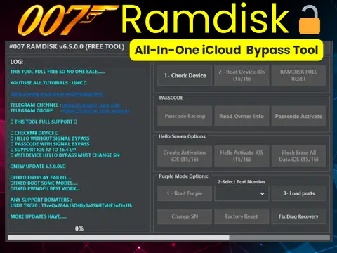 007 Ramdisk Tool for iCloud Hello Screen Bypass on iOS