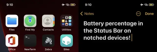 PLBattery by iOS developer Sugiuta battery percentage