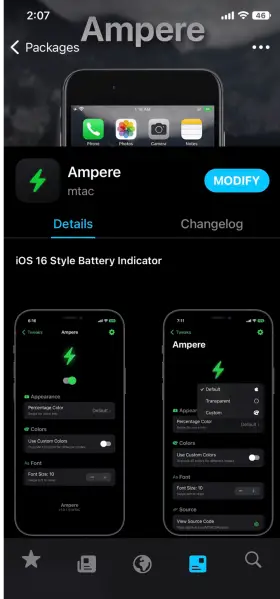 Ampere ports the iOS 16 battery level indicator to jailbroken devices